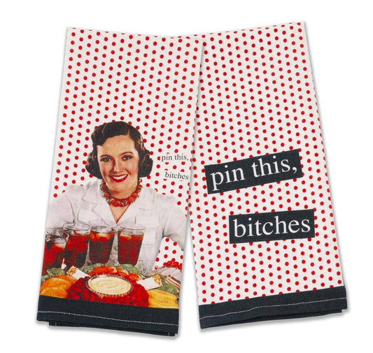 Anne Taintor Tea Towels Pin This Bitches Set of 2