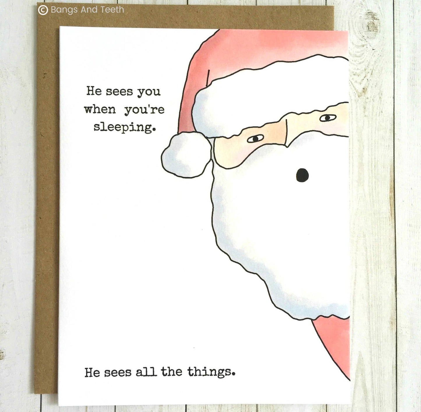 Santa Sees All The Things - Greeting Card